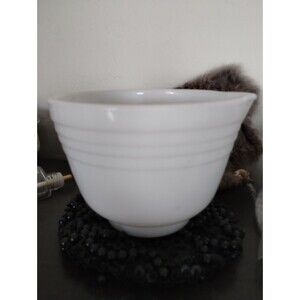 Pyrex White Milk Glass Banded Mixing Bowl with Spout Hamilton Beach Made in USA